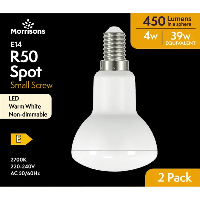 MORRISONS LED R50 39W 450 LUMENS 4W SES 2PK