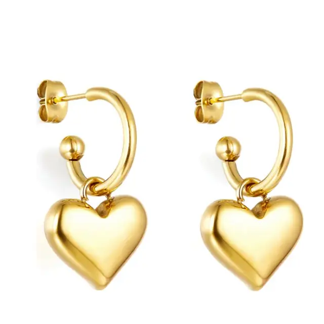 Dangle Loveheart Open Hoop 18K Gold Plated Earrings
