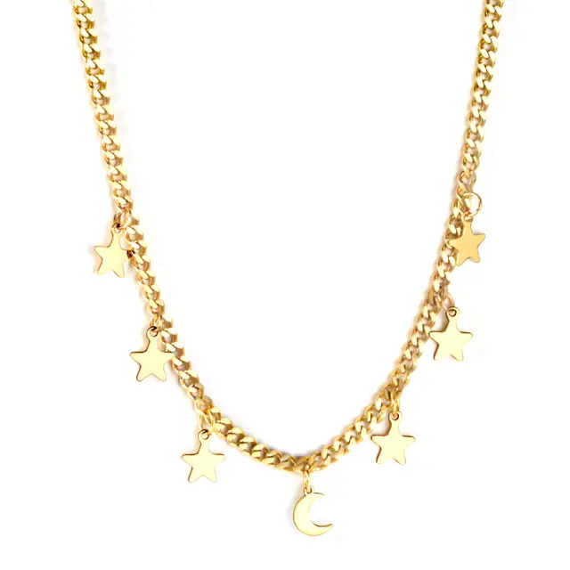 Stars and Moon Charm 18K Gold Plated 40cm Necklace