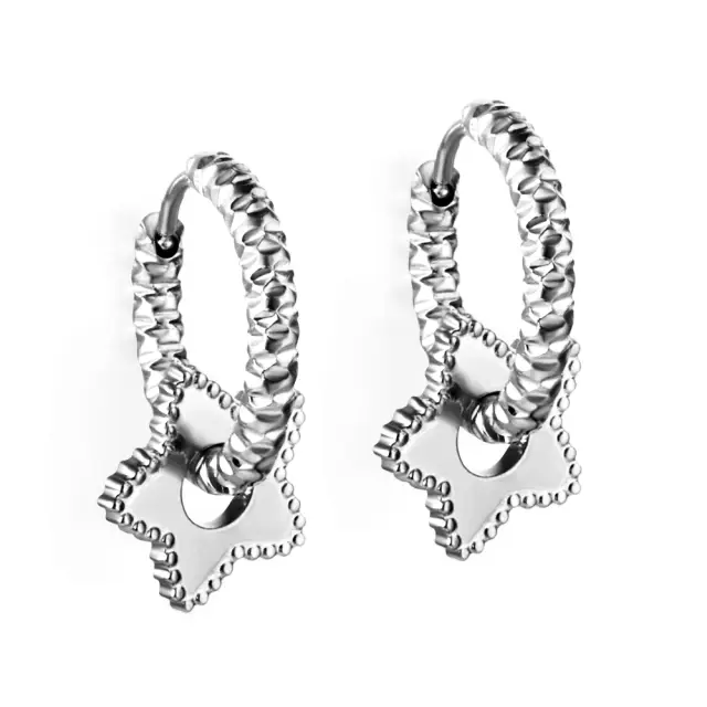Textured Star Drop Stainless Steel Earrings
