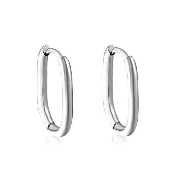 Droop Square Oval Hoop Stainless Steel Earrings