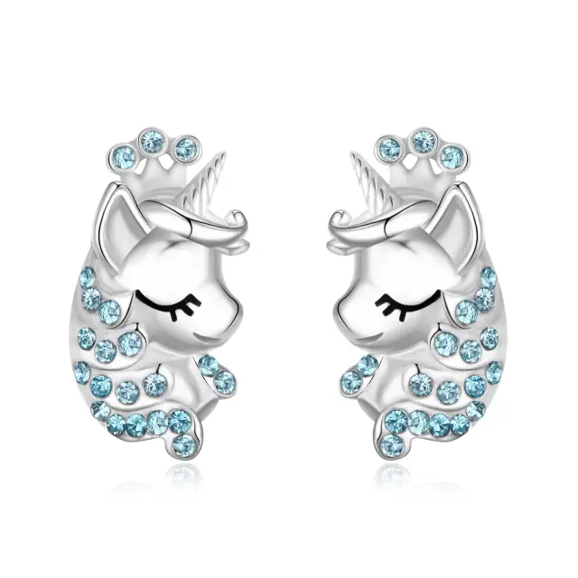 Unicorn Earrings for Girls, 925 Sterling Silver CZ Cute Babyface Crown Unicorn Stud Earrings, Birthday Gift for Daughter Granddaughter