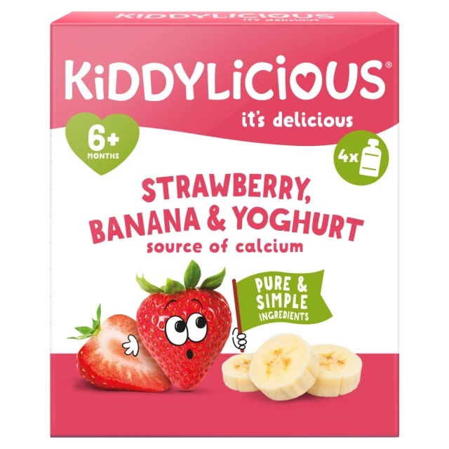 Kiddylicious Strawberry & Banana Yoghurt Pouch 6+ Months 4x100g
