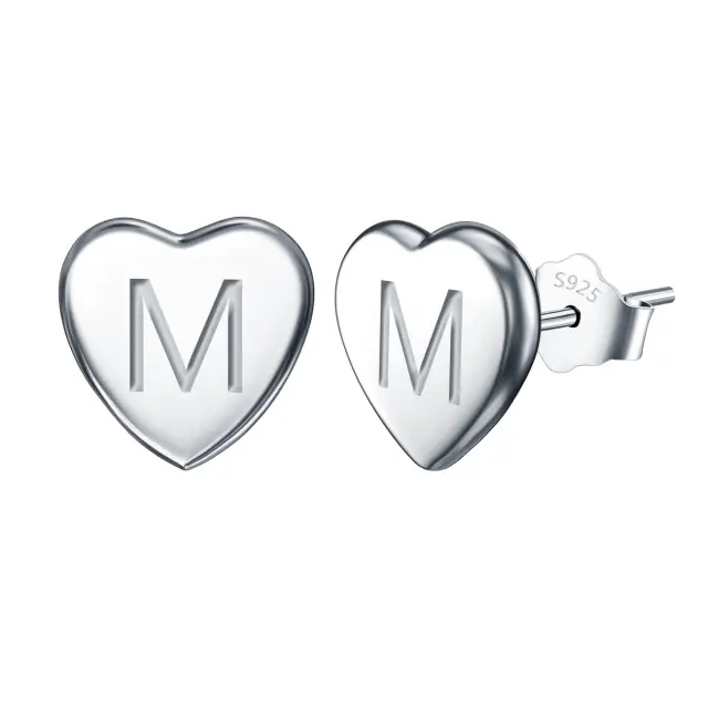 Ever Faith Heart Initial Stud Earrings for Girls, 925 Sterling Silver Dainty Tiny Alphabet Letter Stud Earrings for Women Kids Teen Girls Sensitive Ears