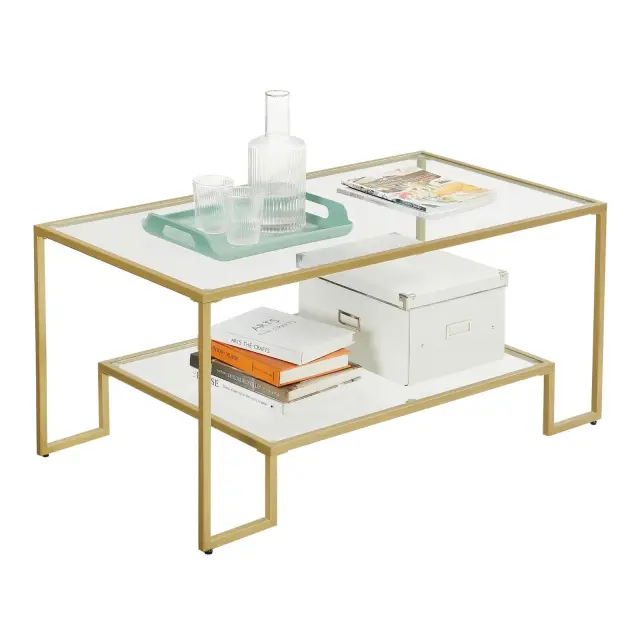 VASAGLE Coffee Table, Tempered Glass Surface, Steel Frame, 100x55x45cm