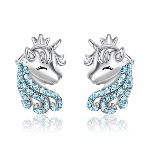 Unicorn Earrings for Girls, 925 Sterling Silver CZ Lucky Unicorn Stud Earrings Birthday Christmas Jewellery Gifts for Daughter Granddaughter
