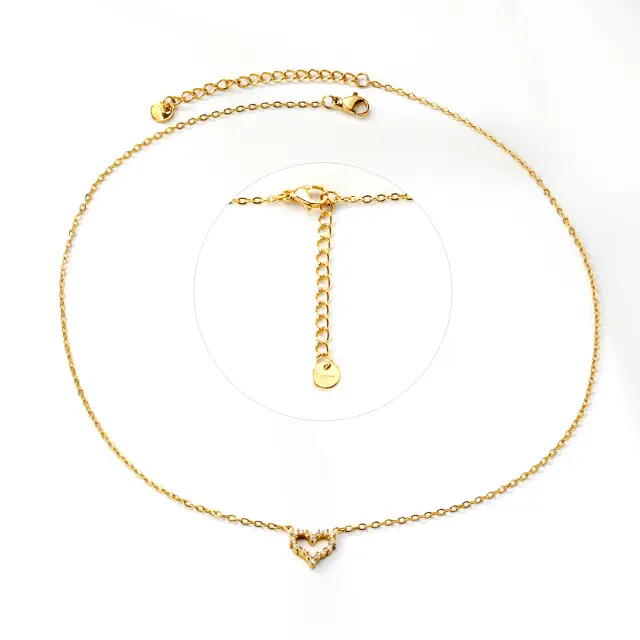 Open Loveheart White Diamonte 18K Gold Plated Chain 42cm Necklace