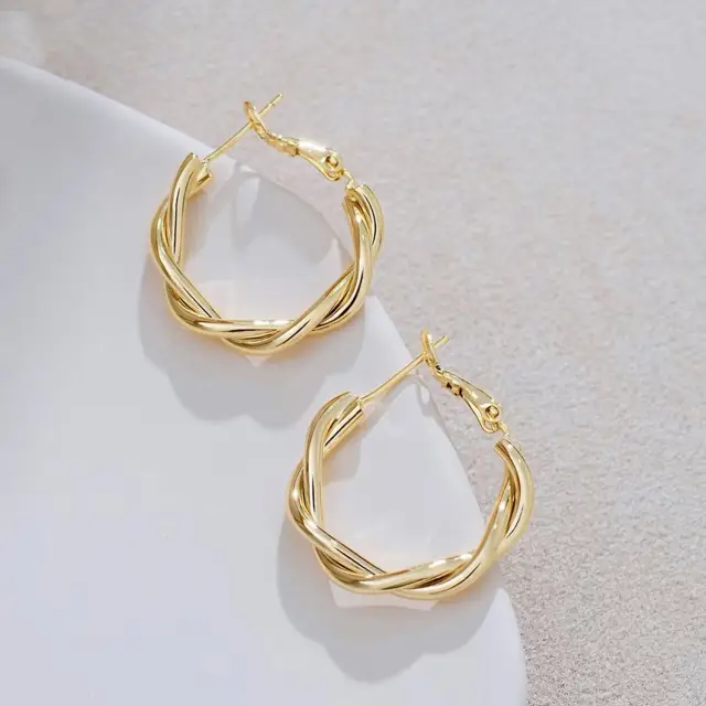 Double Twisted Hoop 25mm 18K Gold Plated Earrings