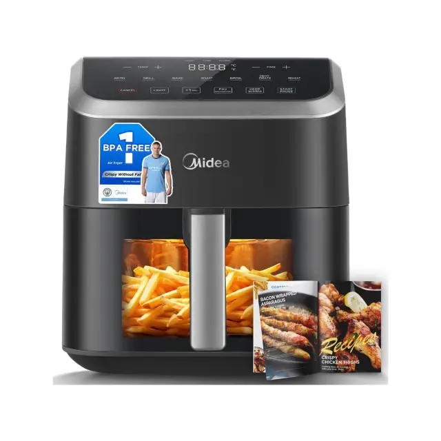 Midea Air Fryer with Visible Window 5.2L, HeatXpress Rapid Air Technology, 90% Less Oil, Energy Saving, 7-In-1 Presets, Non-Stick, Dishwasher Safe, Digital Display, +1 Minute Button,1600W Power