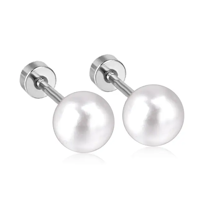 White Pearl Screw Stud Set Stainless Steel 7/8mm Pearl Studs