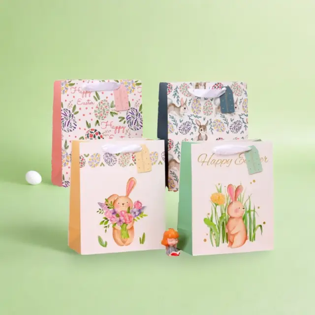 MIKIREI Medium Gift Bag for Easter, Her/Friend - Spring Design, Pack of 8