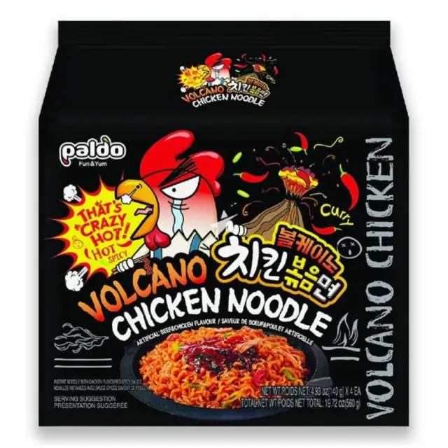 Paldo Volcano Chicken Noodle 140g (4 pack) 八道火山辣鸡拌面 140g (4 连包)