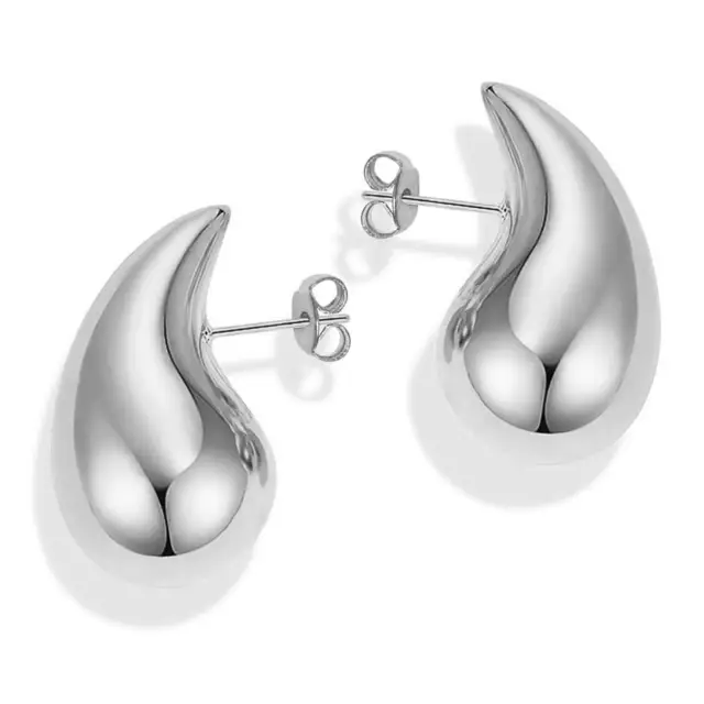 Tear Drop Medium 25mm Stud Silver Rhodium Plated Earrings