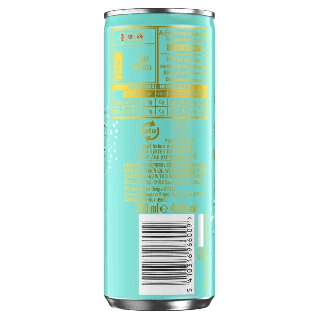 Smirnoff Raspberry Crush & Lemonade 250ml (Abv 4.5%)