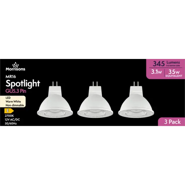 MORRISONS LED MR16 GU5.3 345 LUMENS 35W 3PK