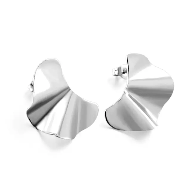 Half Irregular Wave Stud Stainless Steel Earrings