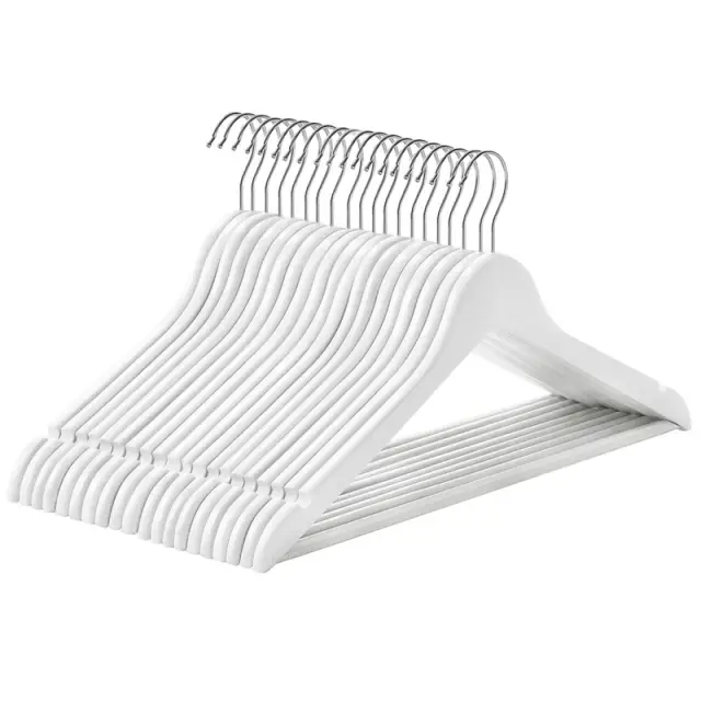 SONGMICS Wooden Hanger, 44.5x23x1.2cm, White/Silver, Set of 10