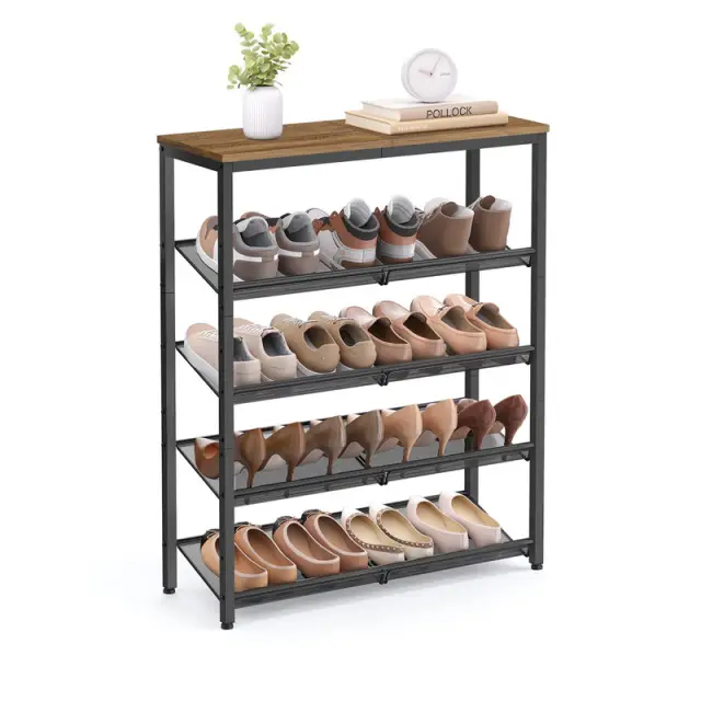 VASAGLE Shoe Rack, 5-Tier, 75x28x93cm, Honey Brown and Ink Black