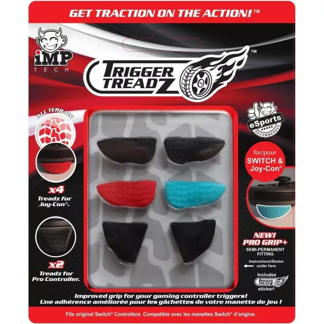 iMP - Trigger Treadz - Trigger Grips - Pro Grip+ - Joy-Con (4pcs) + Pro Controller (2pcs) - Black/Red/Blue (Switch)