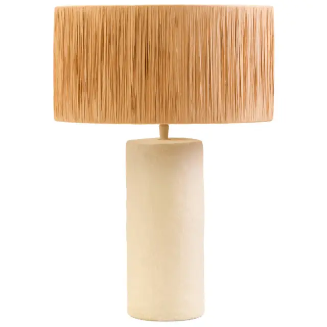 Carta 51cm Natural Papier Mache Table Lamp With Natural Raffia Shade