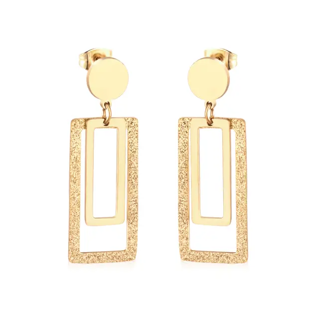 Open Rectangle Dangle Satin Finish 18K Gold Plated Earrings