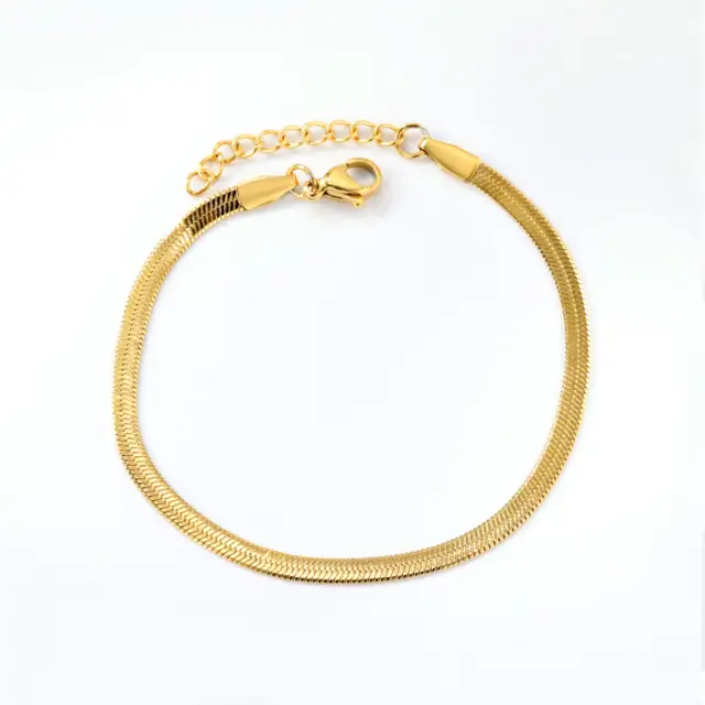 Flat Snake Chain 18K Gold Plated Bracelet