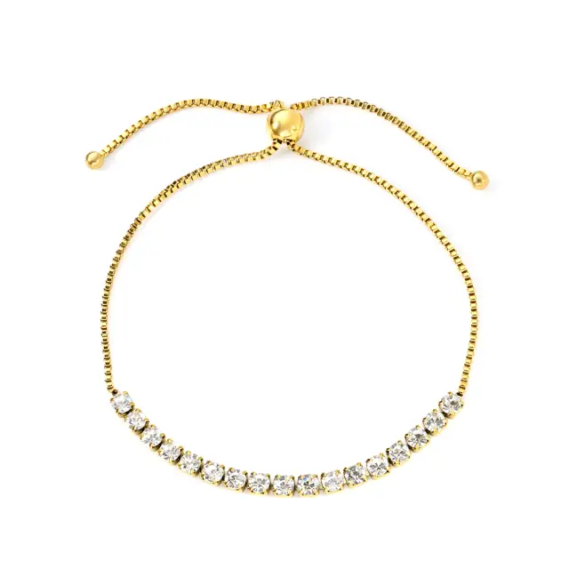 17 Diamonte 18K Gold Plated Bracelet - 24cm long x 3mm Square Diamontes