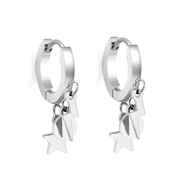 Star Circle Lightning Dangle Stainless Steel Earrings