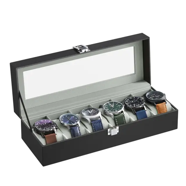 SONGMICS Watch Box, 30x11.2x8cm, Black Coating + Grey Lining