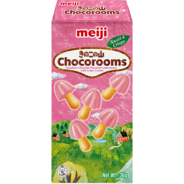 Meiji Chocoroom Biscuits Strawberry Flavour 40G 明治蘑菇形饼干草莓味 40g