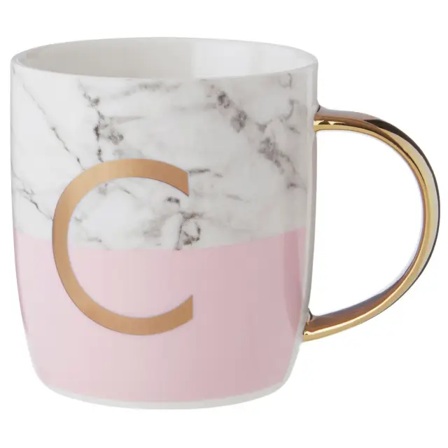 Frosted Deco Marble Effect and Pink Monogram Mug, C