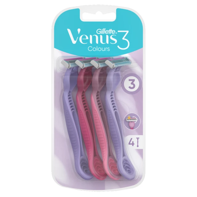 Gillette Venus 3 Colours Disposable Razors, Pack Of 4