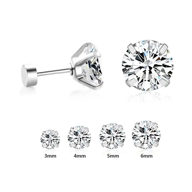 Four Claw White Diamonte Set Stainless Steel 3/4/5/6mm Studs