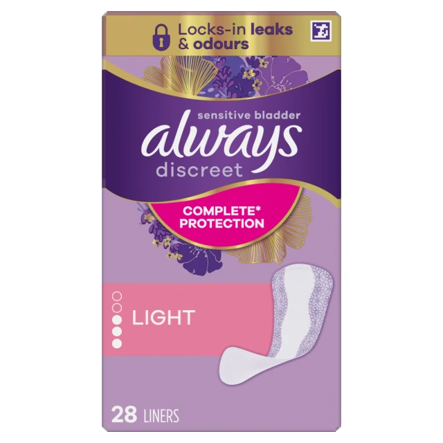 Always Discreet Incontinence Liners Light 28 Panty Liners For Sensitive Bladder