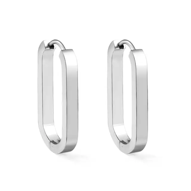 Long Droop Square Oval Hoop Stainless Steel Earrings