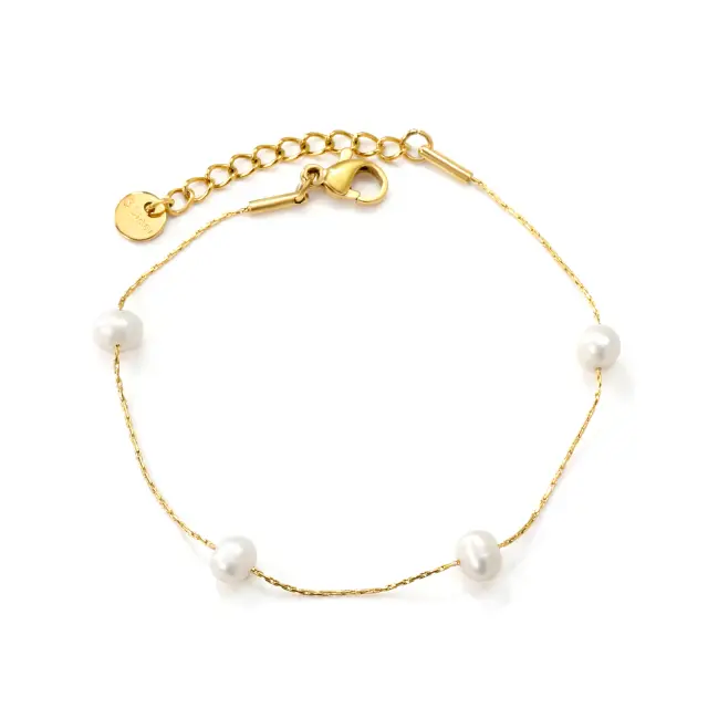 Four Freshwater Pearl 18K Gold Plated Bracelet - 17cm long x 4-6mm Pearls