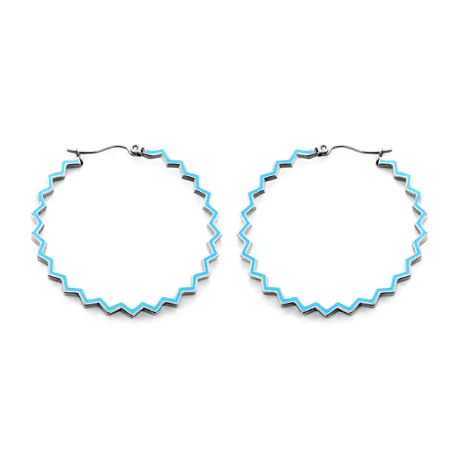 Blue ZigZag Stainless Steel 45mm Hoop Earrings