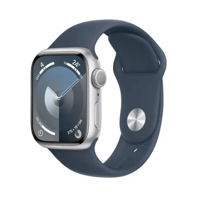 Apple Watch S9 41mm GPS - Silver Aluminum Case with Storm Blue Sport Band (Small/Medium)