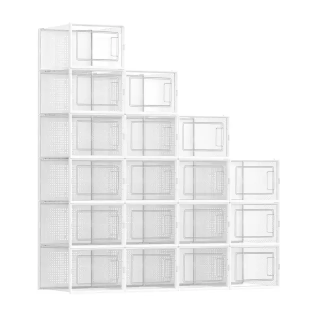 SONGMICS Plastic Shoe Box, Pack of 18, 35.0 x 25.2 x 19.0cm, Transparent and White