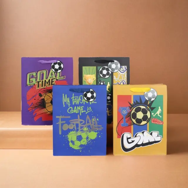 MIKIREI Medium Gift Bag - Football Enthusiasts, Pack of 6