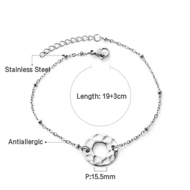 O-Round Bracelet - Stainless Steel - 19cm long x 15mm O-Round