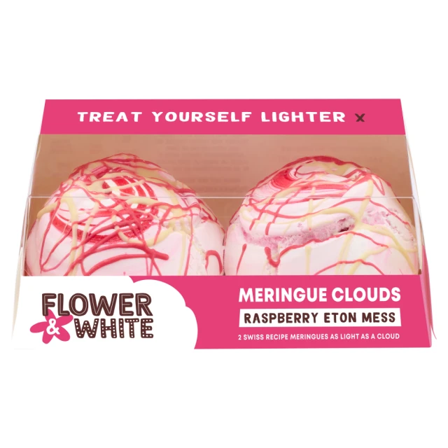 Flower & White - Raspberry Eton Mess Meringue Clouds Twins - 8 x 130g