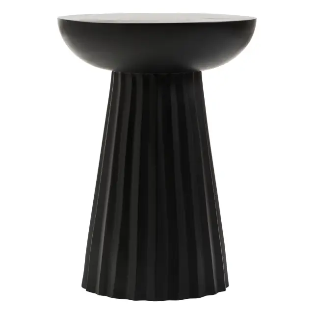 Walsa Black Finish Mango Wood Carved Ridge Side Table