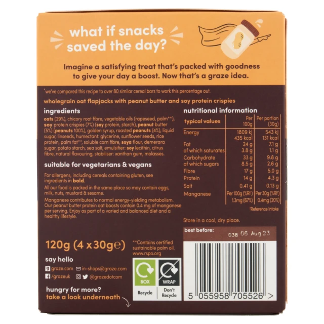 Graze Peanut Butter Vegan Snack Bars 4 X 30g