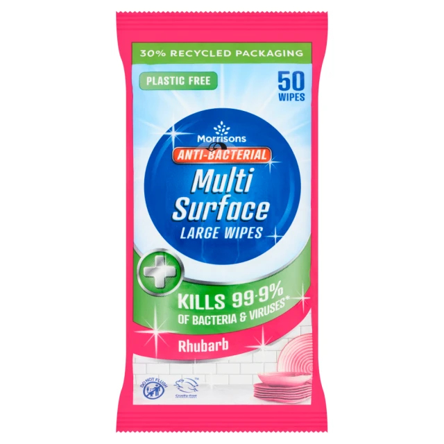 Morrisons 50 Rhubarb Anti-Bacterial Multi Surface Large Wipes