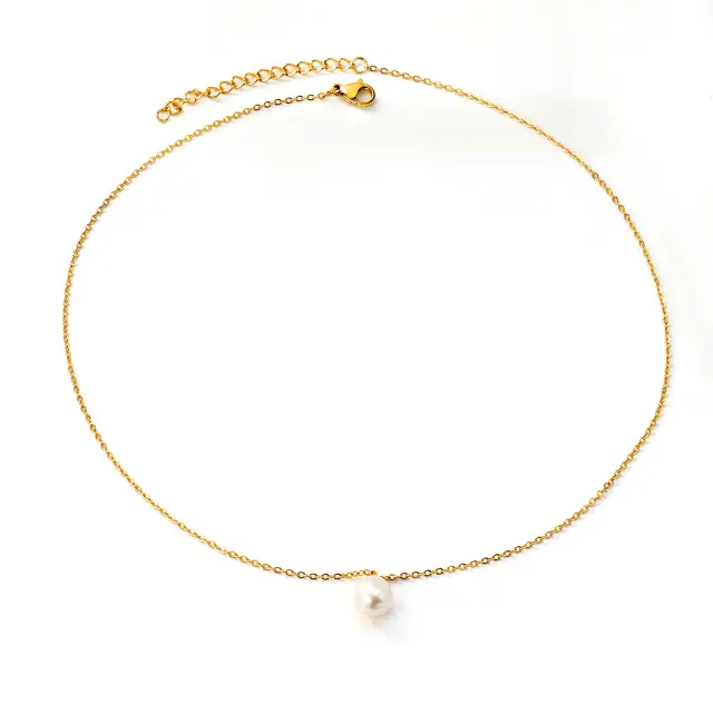 Freshwater Pearl Pendant 18K Gold Plated Chain 40cm Necklace