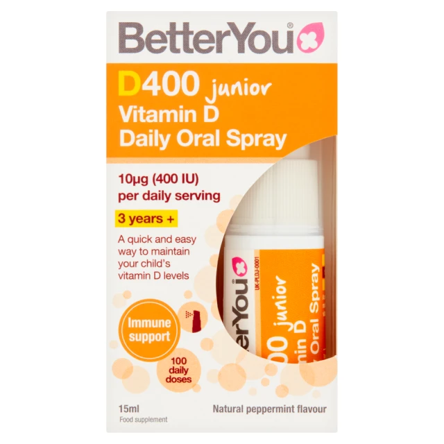 BetterYou Junior D400 Vitamin D Daily Oral Spray Natural Peppermint Flavour 15ml