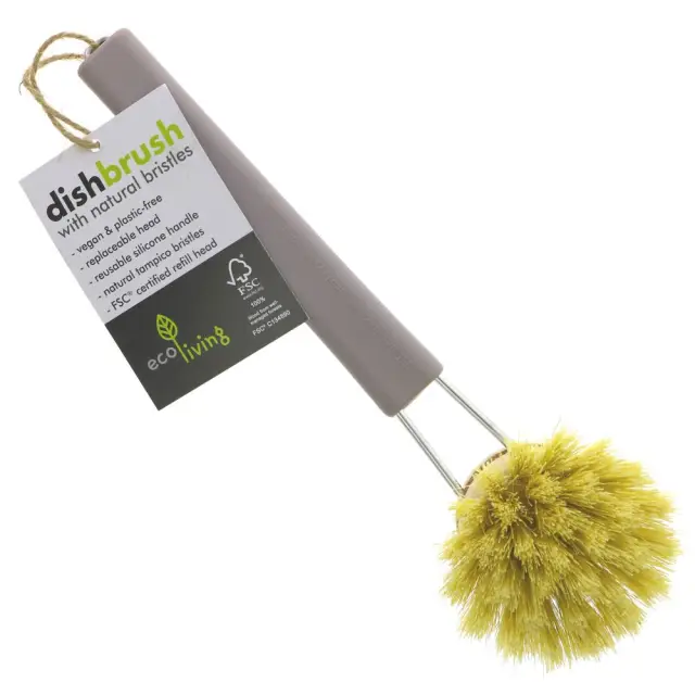 ECOLIVING - Dish Brush w\ Replaceable head - Grey, Grip silicone handle - PACK