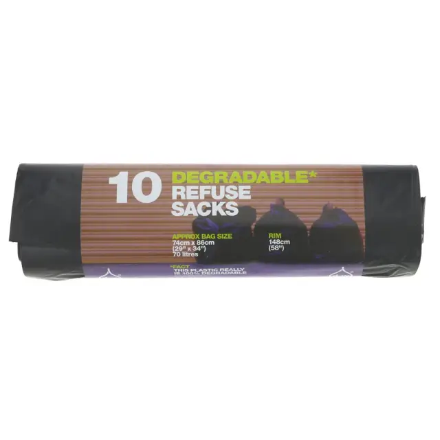 D2W - Refuse Sacks 70L - 100% Degradable, 74x86cm - 10 BAGS