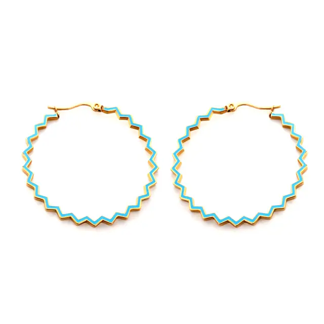 Blue ZigZag 18K Gold Plated 45mm Hoop Earrings